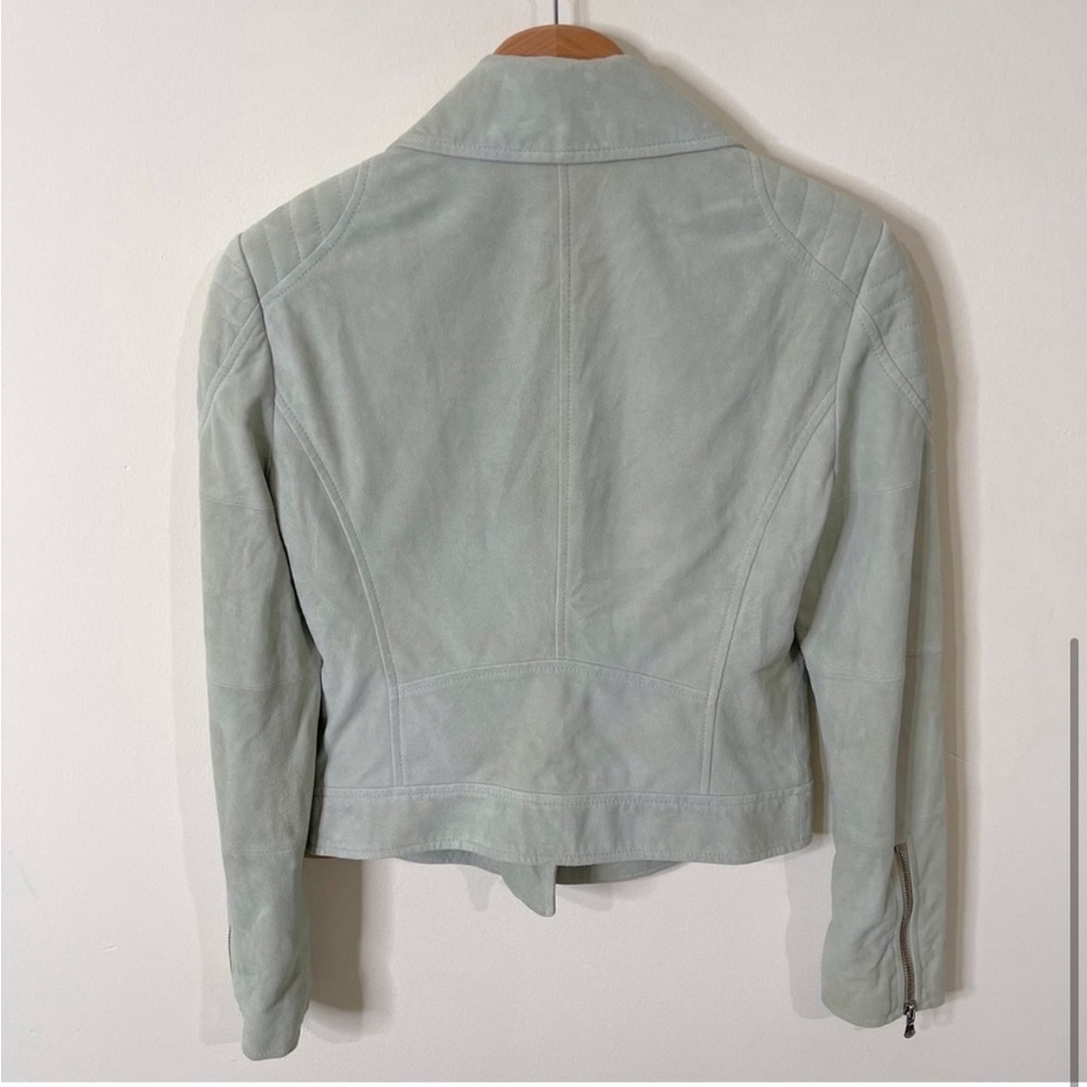 L'AGENCE Light Green Ryder Suede Moto Biker Jacket Size XS NWOT - Picture 5 of 6